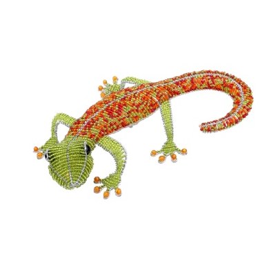 5.5" Green and Orange Beaded Gecko