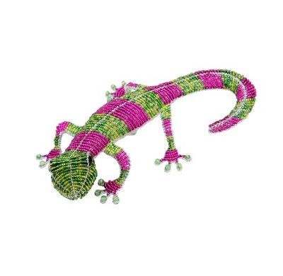 5.5" Green and Pink Beaded Gecko