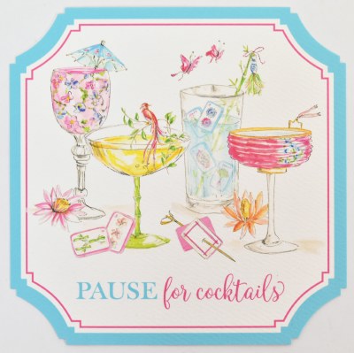 Pack of 20 4" Sq "Pause for Cocktails" Mahjong Cocktails Coasters
