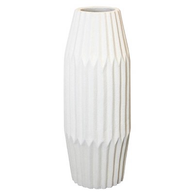 37" Cream Geometric Ceramic Decorative Vase