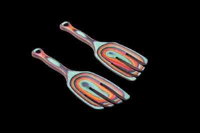 Set of Two 12" Multicolor Shakka Wood Salad Hands