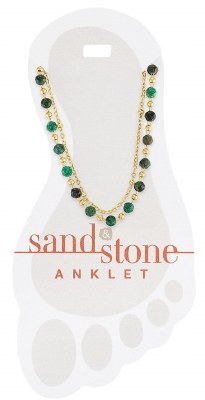 Gold Toned and Green Beaded Duo Chain Anklet