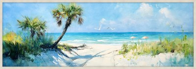 22" x 62" Two Palm Trees on the Beach Coastal Canvas Framed