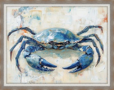 34" x 44" Blue Crab Gel Textured Coastal Print in a Brown Wood Grain Frame