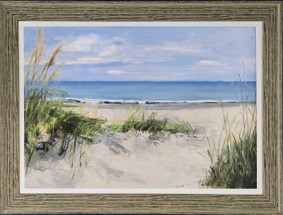 30" x 42" Sea Oats on the Beach Gel Textured Coastal Print in a Distressed White Frame