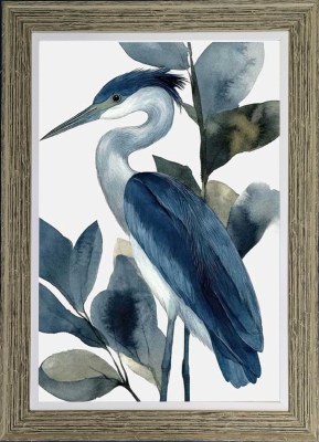 44" x 32" Blue Heron 1 Gel Textured Coastal Print in a Distressed Frame