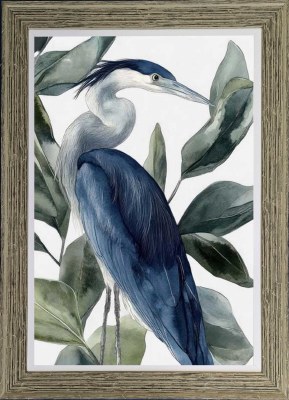 44" x 32" Blue Heron 2 Gel Textured Coastal Print in a Distressed Frame
