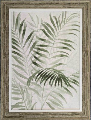 43" x 31" Green Palm Fronds 2 Gel Textured Tropical Print in a Dark Green Frame