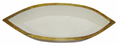 8" x 29" White and Natural Mango Wood Boat Bowl