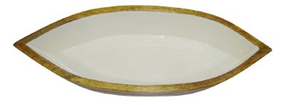 8" x 24" White and Natural Mango Wood Boat Bowl