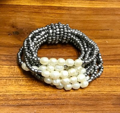 Silver Faux Pearls and Beads Bracelet