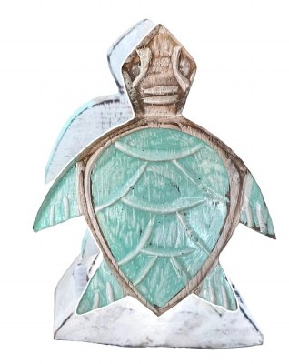 5" Aqua Wood Sea Turtle Beverage Napkin Holder