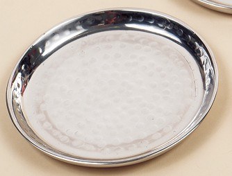 5" Round Hammered Silver Metal Candleholder Plate