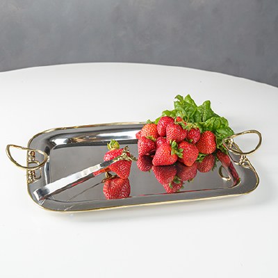 11" x 15" Stainless Steel and Gold Tray With Handles