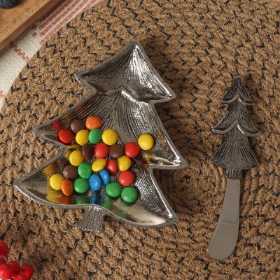 8" Distressed Silver Aluminum Christmas Tree Platter With a Spreader