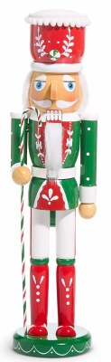 15" Wood Nutcracker Wearing a Green Jacket Statue