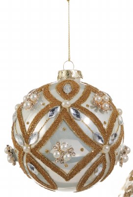 4" Pearl and Gold Glass Ball Ornament