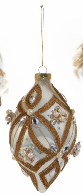 6" Pearl and Gold Glass Diamond Shape Ornament