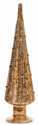 15" Beaded Gold Glass Christmas Tree Statue