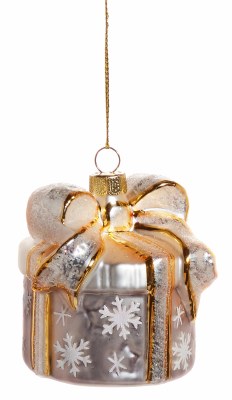 3" Silver and Gold Round Glass Gift Box Ornament