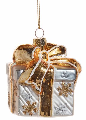 3" Silver and Gold Square Glass Gift Box Ornament
