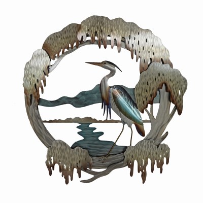 36" LED Heron in Crypress Metal Wall Plaque MM325