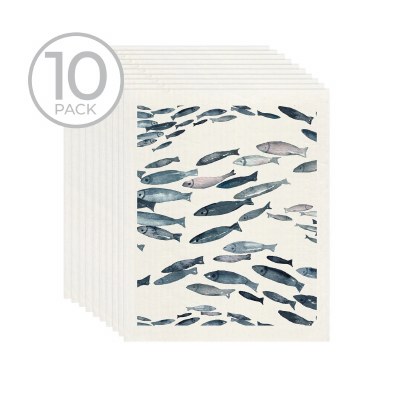 Pack of 10 Blue Watercolor Fish Sponge Cloth