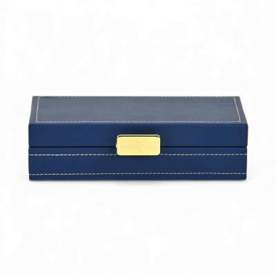 6" x 10" Blue Faux Leather Decorative Box With a Gold Handle