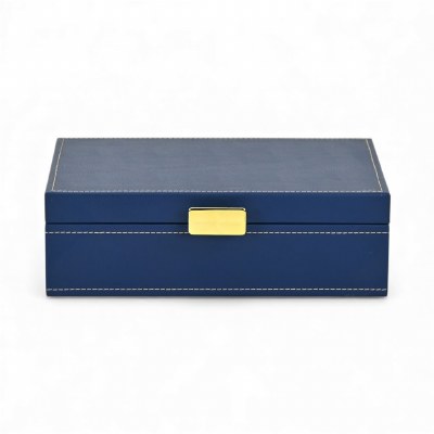 6" x 10" Blue Faux Leather Decorative Box With a Gold Handle