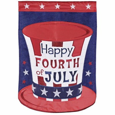 18" x 13" "Happy Fourth of July" Mini American Flag Hat Garden Flag
