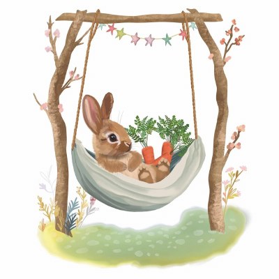 5" Square Bunny Laying in a Hammock Easter Beverage Napkins
