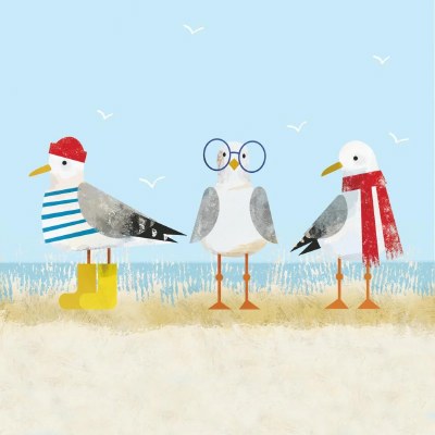5" Square Sassy Seagulls on the Beach Coastal Beverage Napkins
