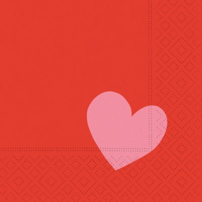 5" Sq Pink Heart on Red Beverage Napkins