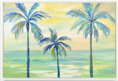 25" x 37" Three Blue Plam Trees Coastal Canvas in a White Frame