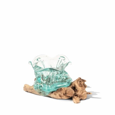 9" x 7" Wavy Glass Bowl on Driftwood Sculpture