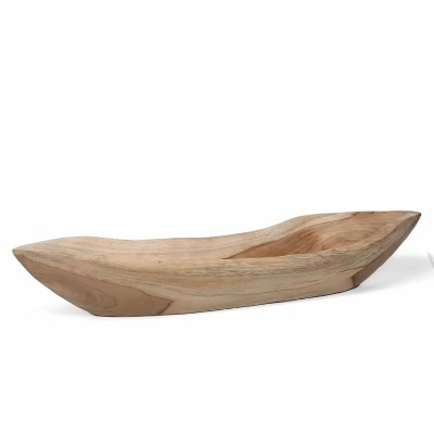 8" x 27" Natural Teak Wood Decorative Boat Bowl