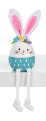 7" Aqua Easter Egg Bunny Polyresin Shelf Sitter