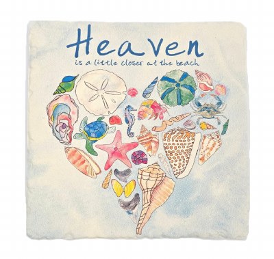 6" Sq Shell Heart Stone Trivet