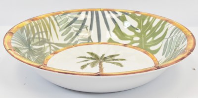 14" Round Palm Tree Melamine Low Serving Bowl