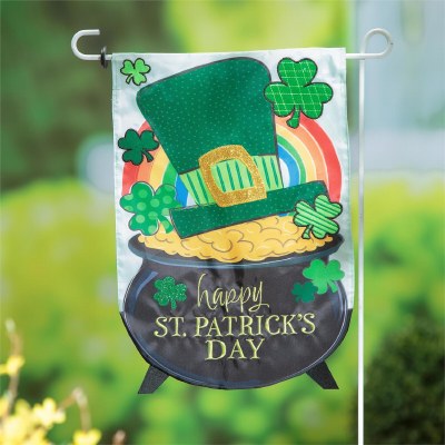 Mini "Happy St. Patrick's Day" Gold Pot and a Hat Garden Flag