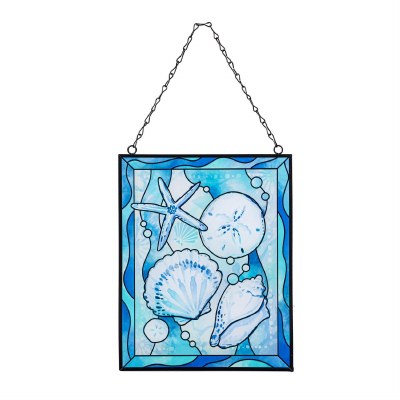 10" x 8" Blue Coastal Seashells Glass Suncatcher