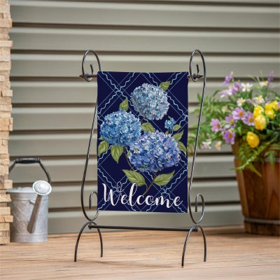 Mini "Welcome" Dark Blue Hydrangea Garden Flag