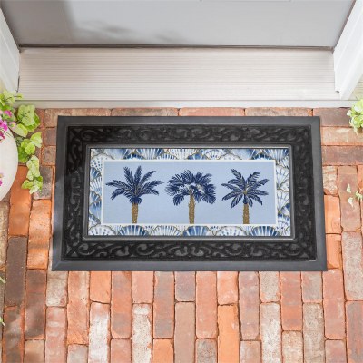 10" x 22" Blue Palm Trees Coastal Sassafras Doormat Insert