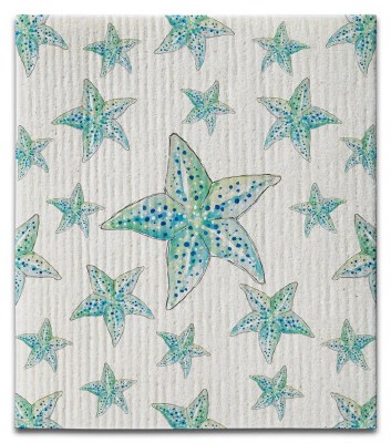 8" x 7" Swedish Aqua Starfish Coastal Dish Cloth