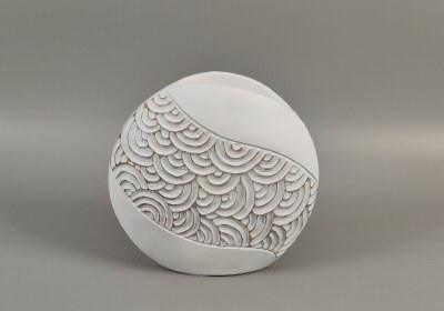 10" White Carved Arches Polyresin Decorative Vase