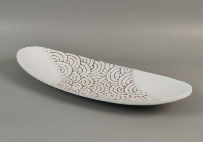 8" x 19" White Carved Arches Polyresin Decorative Platter