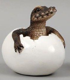4" Polyresin Alligator Hatching From the Middle of an Egg Figurine