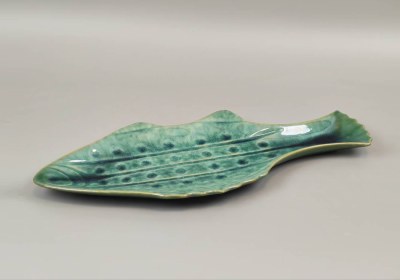 8' x 20" Green Fish Shape Decorative Coastal Ceramic Plate