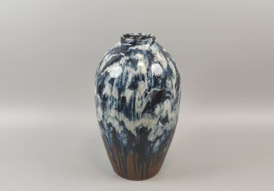 16" Blue and White Drips Ceramic Decorative Vase