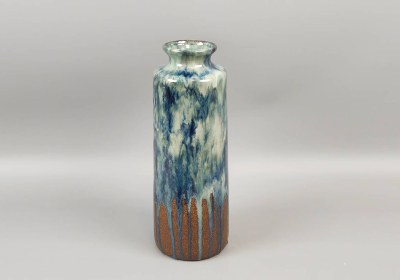 16" Blue, White, and Gray Drips Ceramic Decorative Vase
